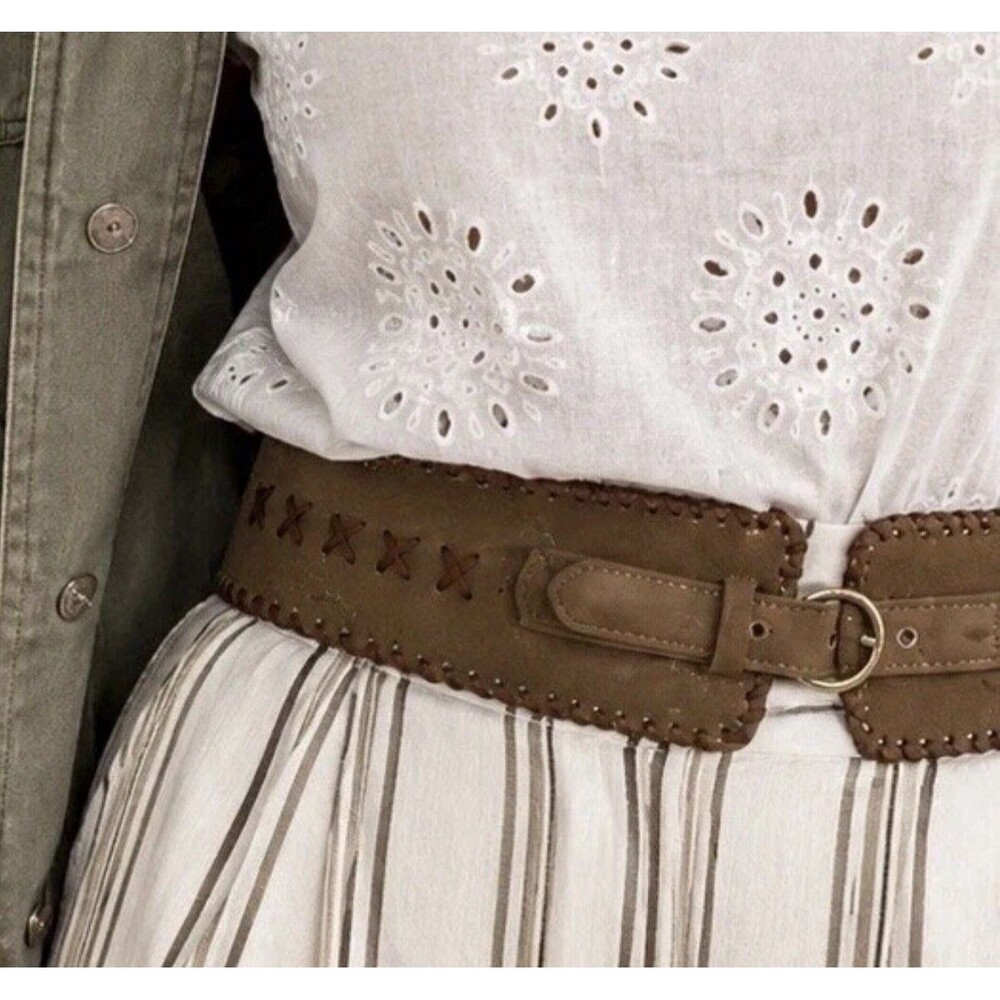 Anthropologie Women’s Brown Wide Belt Suede Corset Belt Size M /L Bohemian